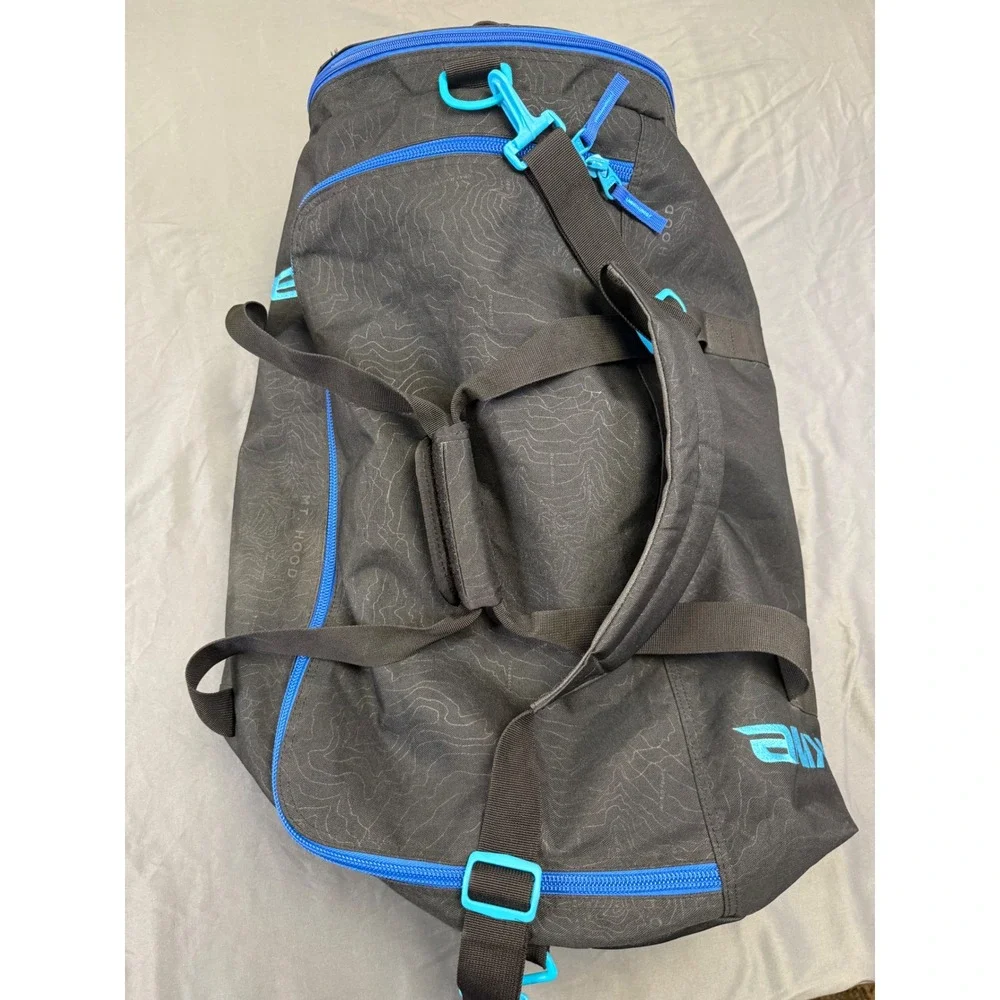 Dakine EQ Bag 74L Duffel Black Blue Mt Hood Topo Map Print Travel Bag 8300485